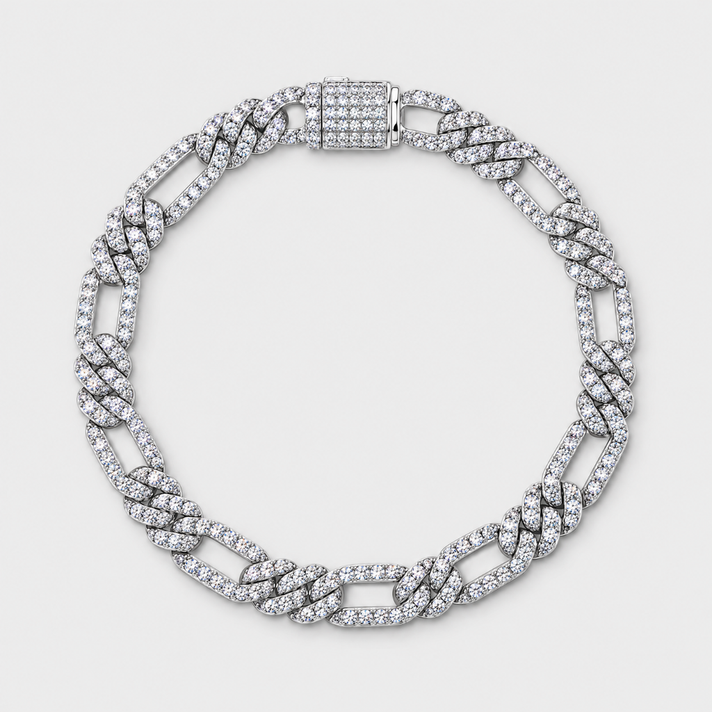 Iced Figaro Bracelet (Silver) - 7mm