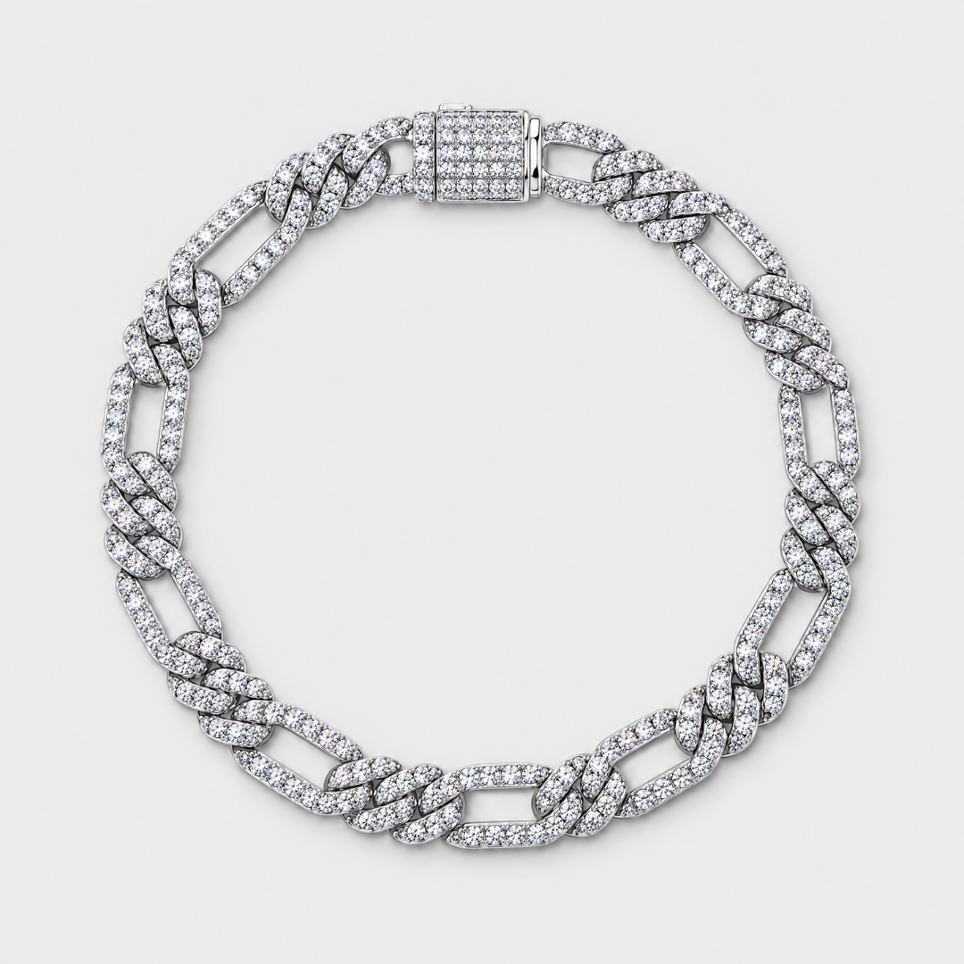 Iced Figaro Bracelet (Silver) - 7mm