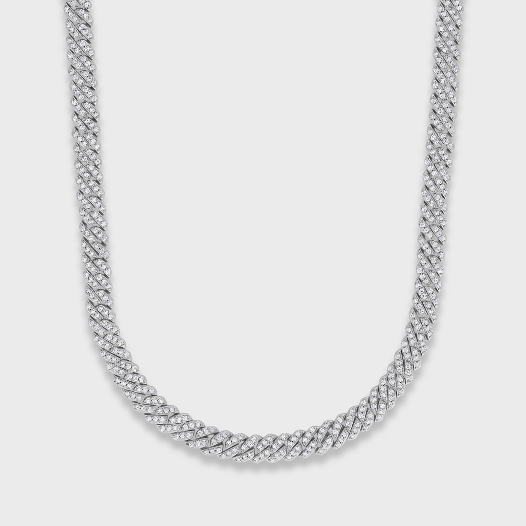Women's Iced Micro Prong Cuban Chain + Bracelet (Silver) - 5mm