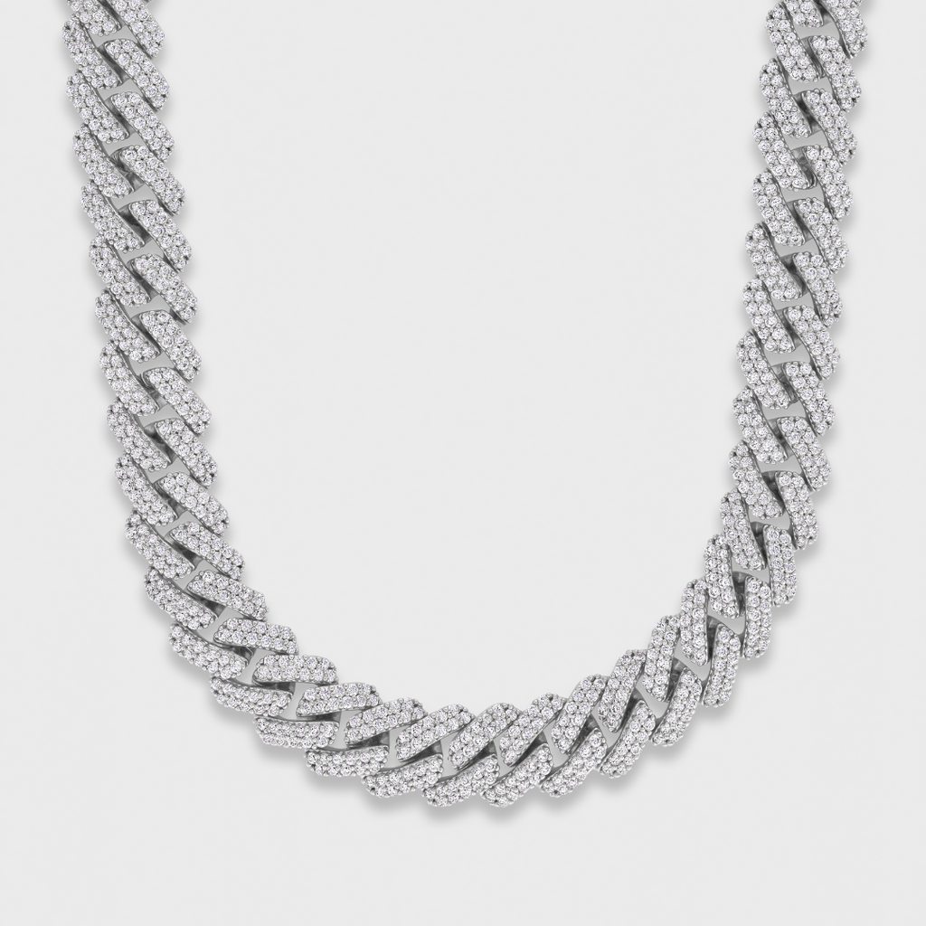 Iced Prong Cuban Chain + Bracelet (Silver) - 12mm