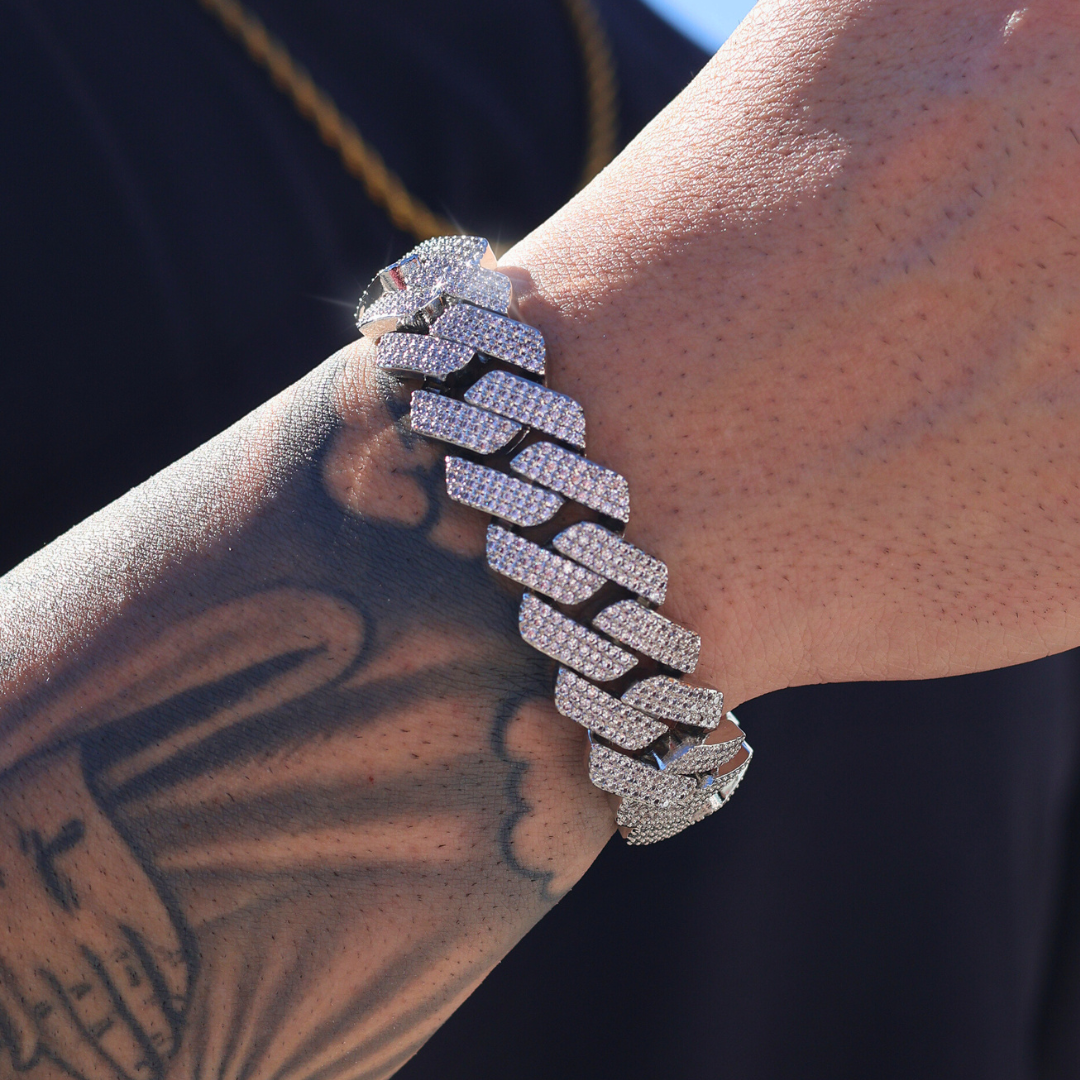 Iced Prong Cuban Bracelet (Silver) - 20mm