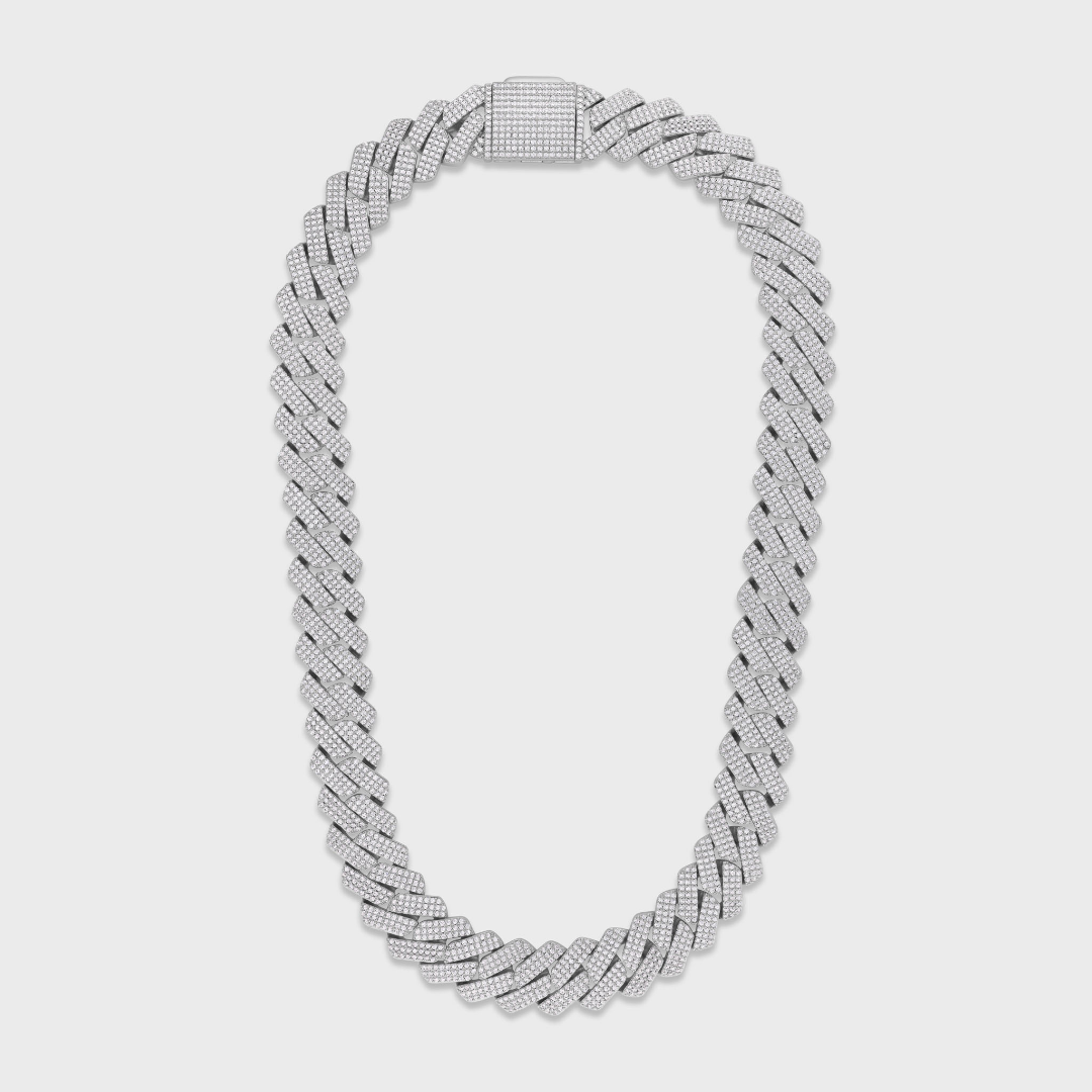 Iced Prong Cuban Chain + Bracelet (Silver) - 20mm