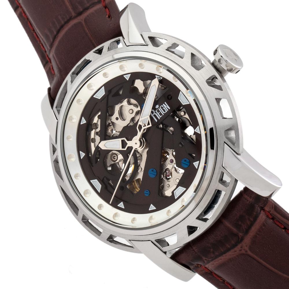Stavros Automatic Skeleton Leather-Band Watch