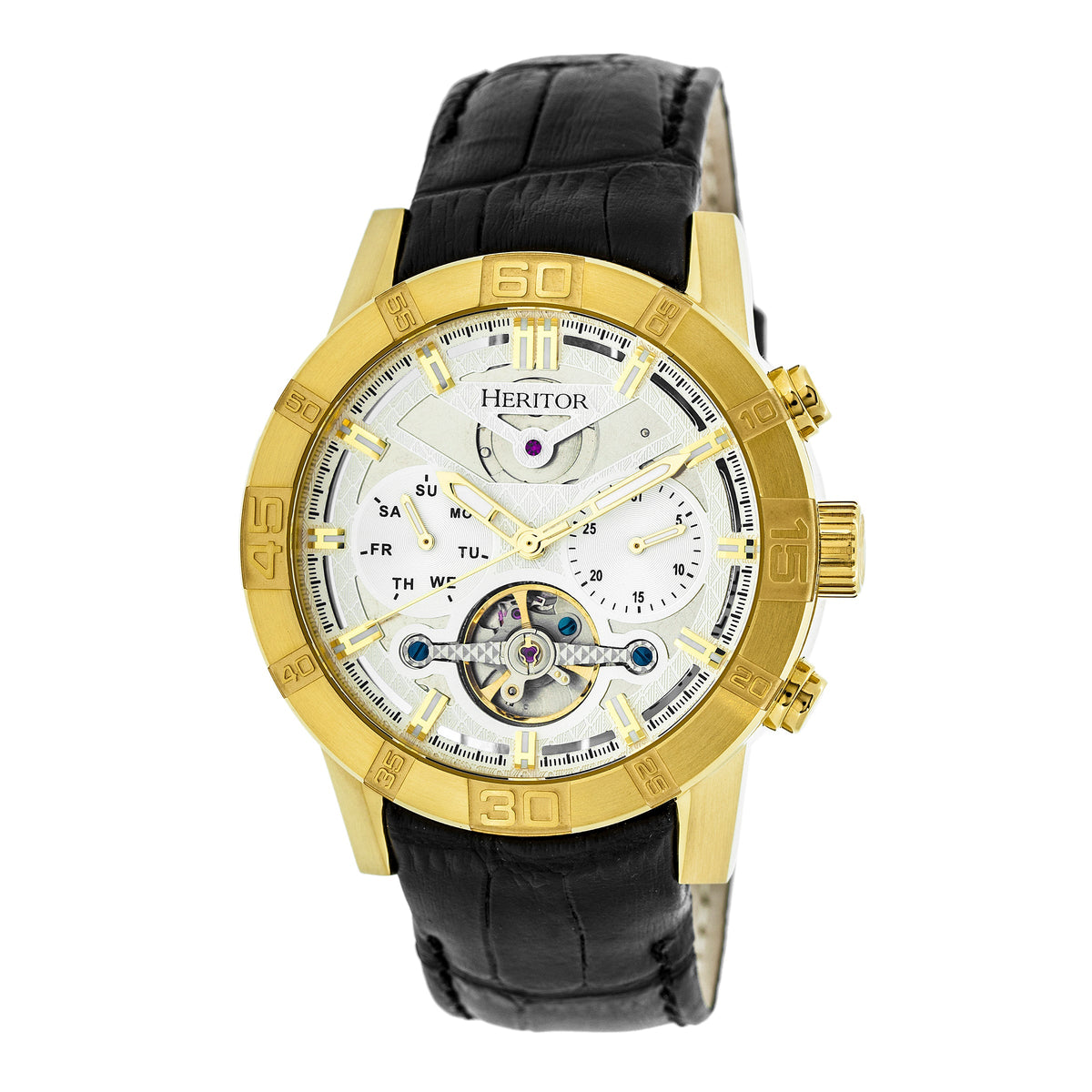 Hannibal Semi-Skeleton Leather-Band Watch