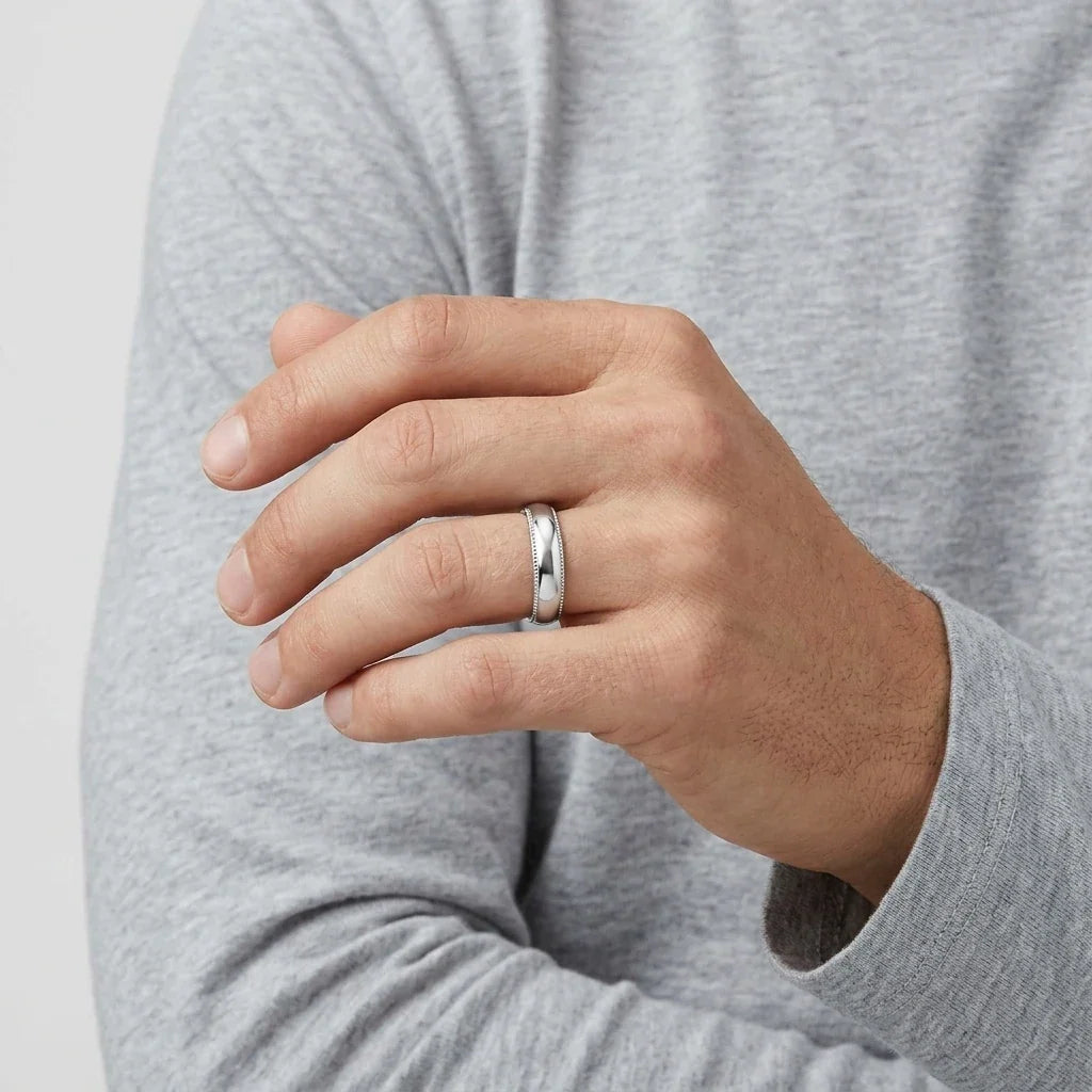 5mm Domed Milgrain Wedding Band