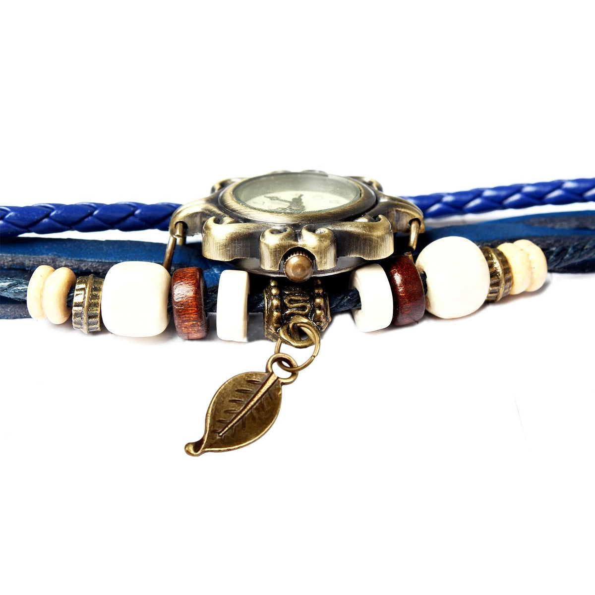 Beautiful Bohemian Style Retro Handmade Leather Tree Leaf Women's Watches Blue