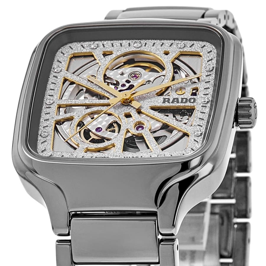 Rado True Square Automatic 38mm Open Heart Sparkling Rhodium Diamond Dial Ceramic Unisex Watch R27083722