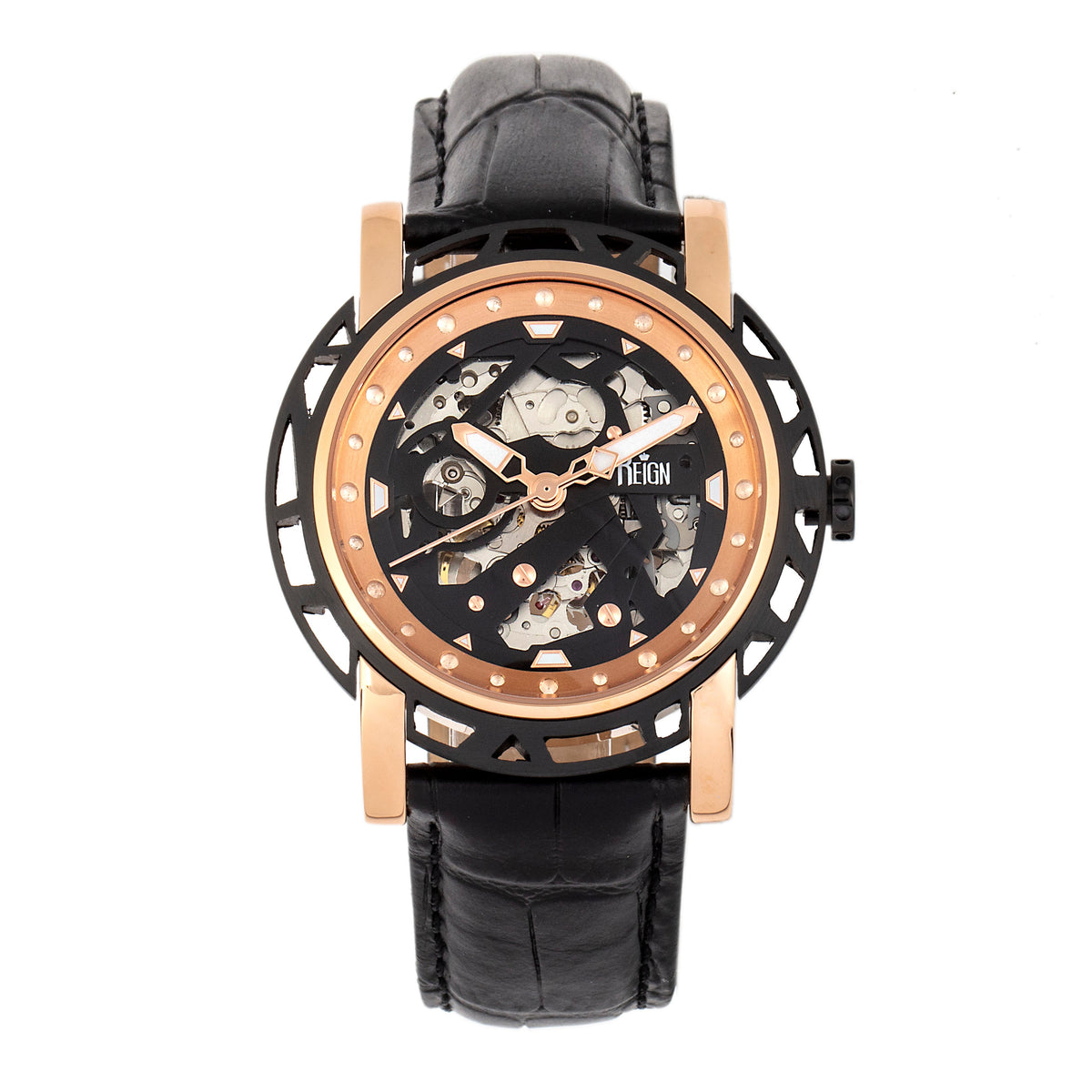 Stavros Automatic Skeleton Leather-Band Watch