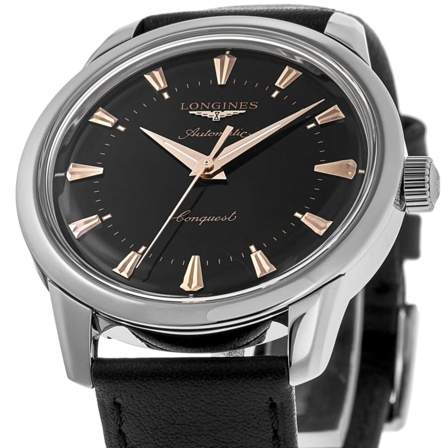 Longines Conquest Heritage Automatic Black Dial Leather Strap Men's Watch L1.650.4.52.2
