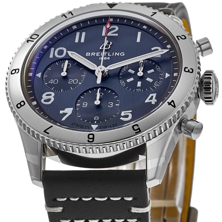Breitling Classic Avi Chronograph 42 Tribute to Vought F4U Corsair Blue Dial Leather Strap Men's Watch A233801A1C1X1