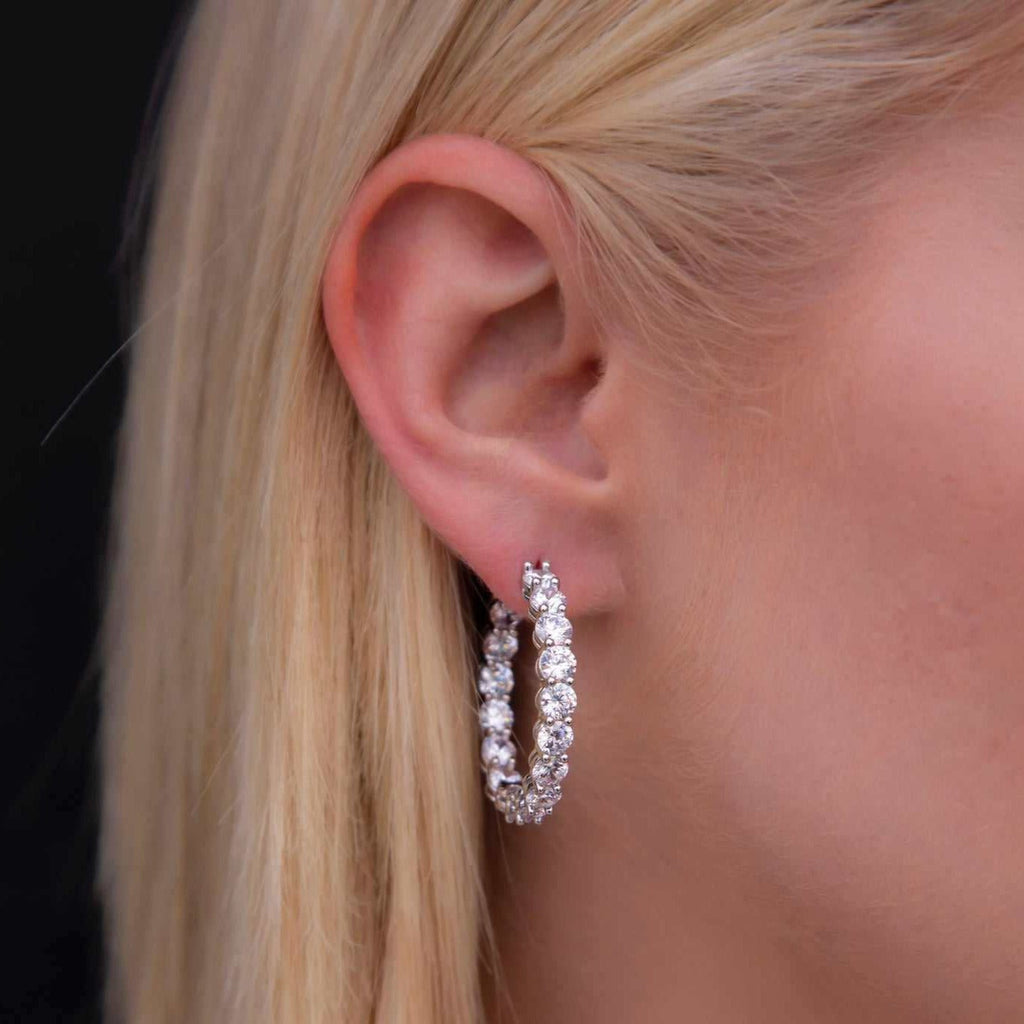 GLD Eternity Hoop Earrings in White Gold- 4mm