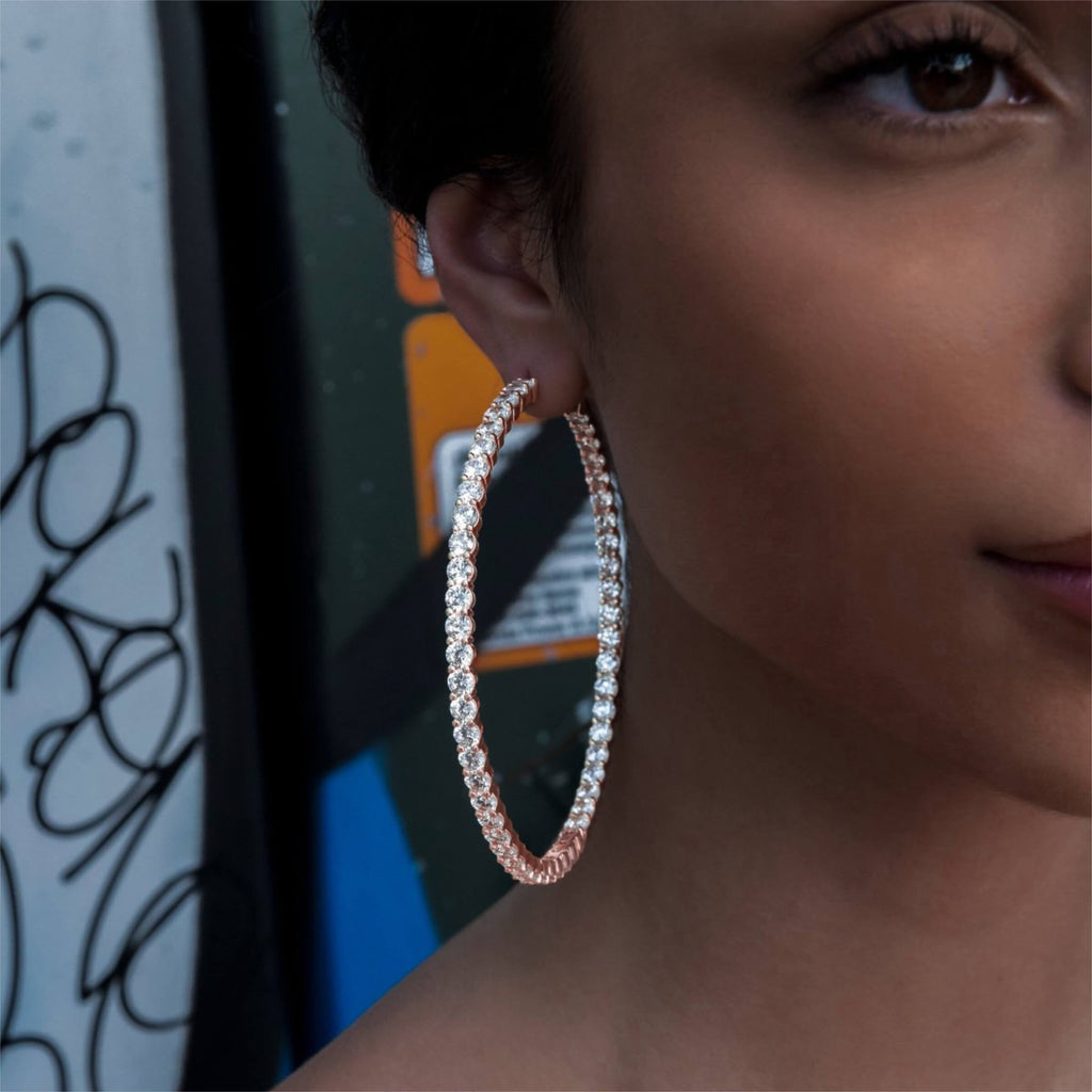 Eternity Hoop Earrings in Rose Gold- 4mm
