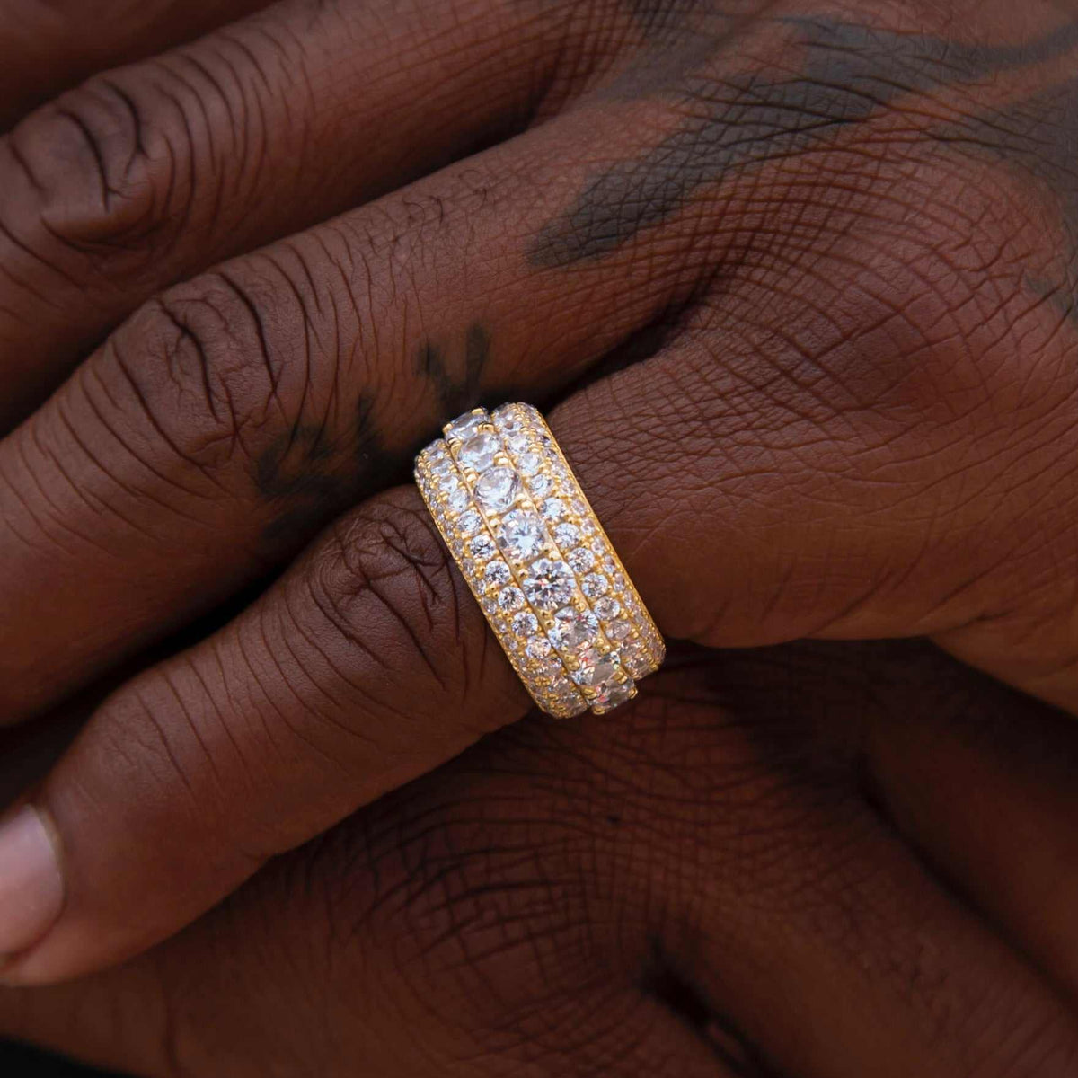 Men's 5 Layer Moissanite Diamond Band Ring in Yellow Gold Vermeil