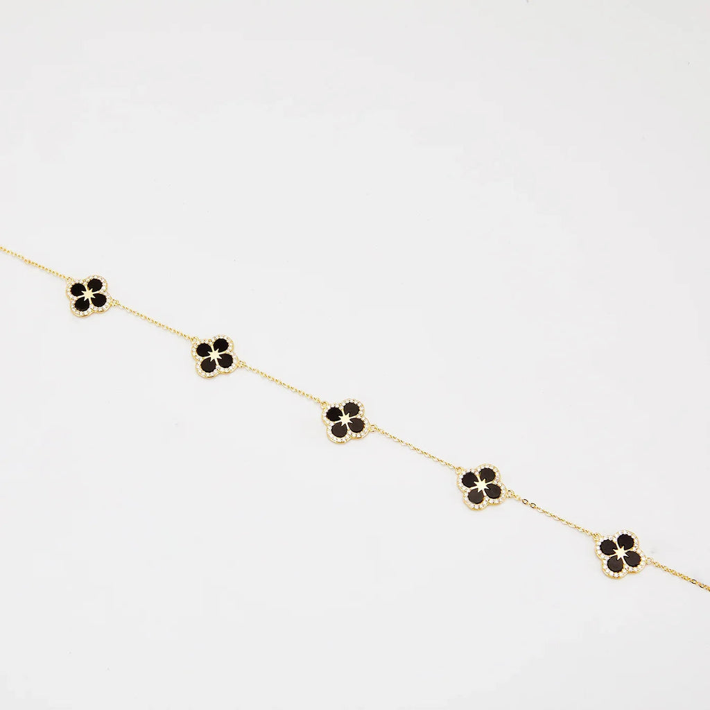 Iced Black Ventura Clover Necklace