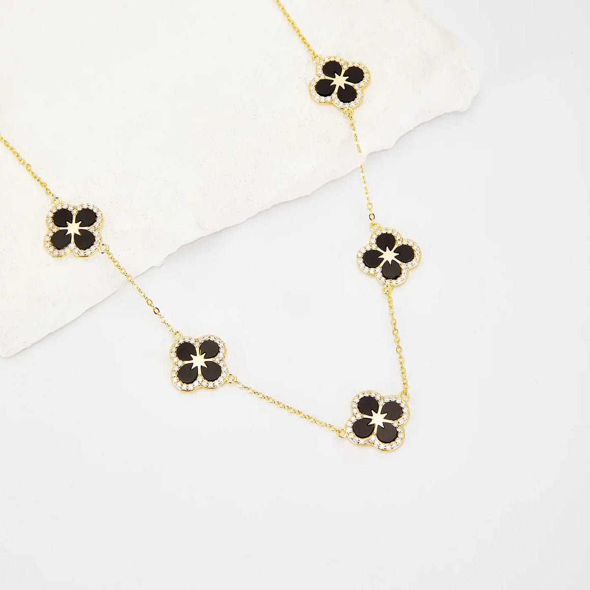 Iced Black Ventura Clover Necklace