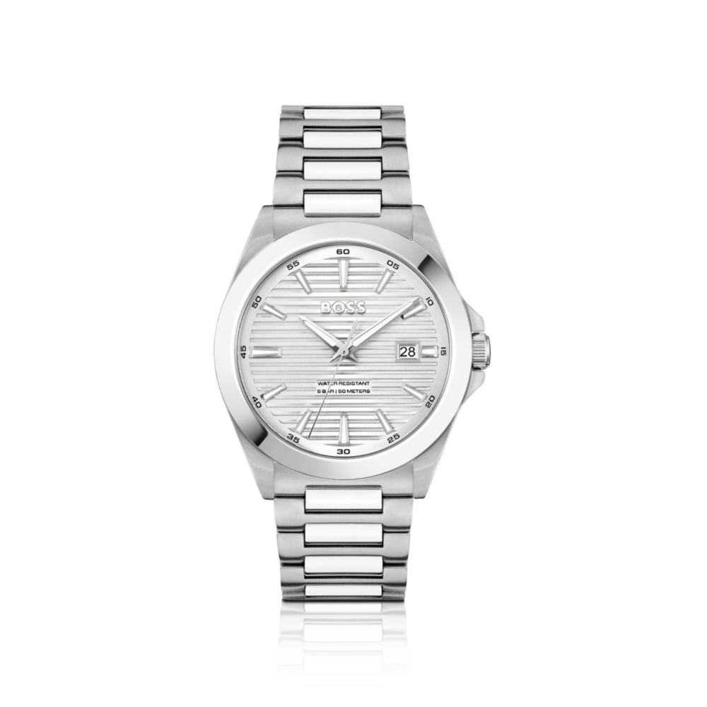 Strike stainless-steel watch with ridged dial