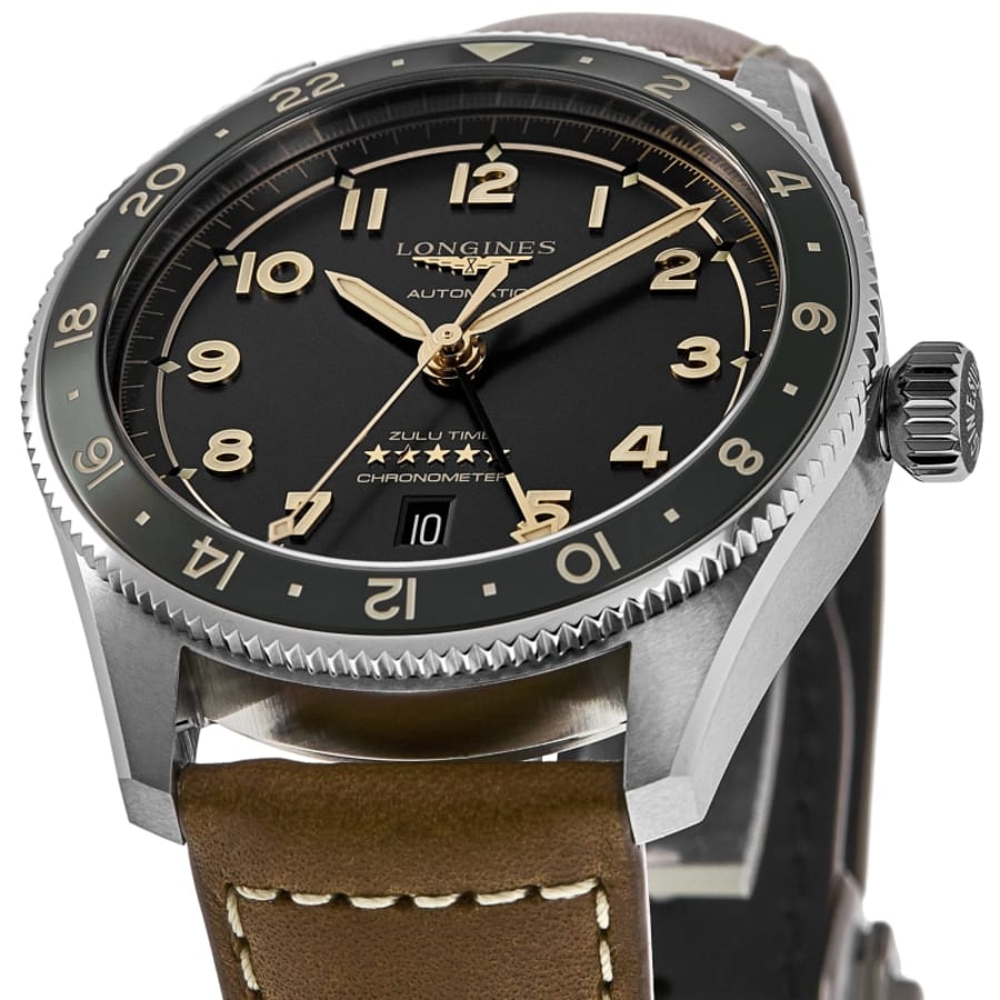 Longines Spirit Zulu Time Grey Dial Leather Strap Men's Watch L3.812.4.63.2