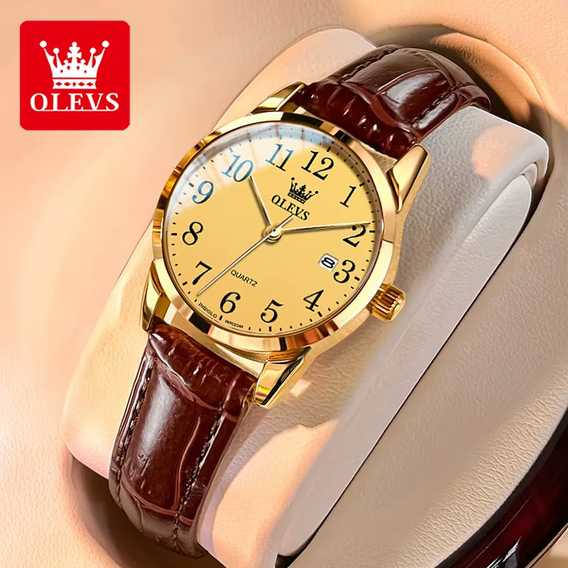 Luxury Waterproof Quartz Watch for Men and Women with Leather Strap and Arabic Numeral Scale