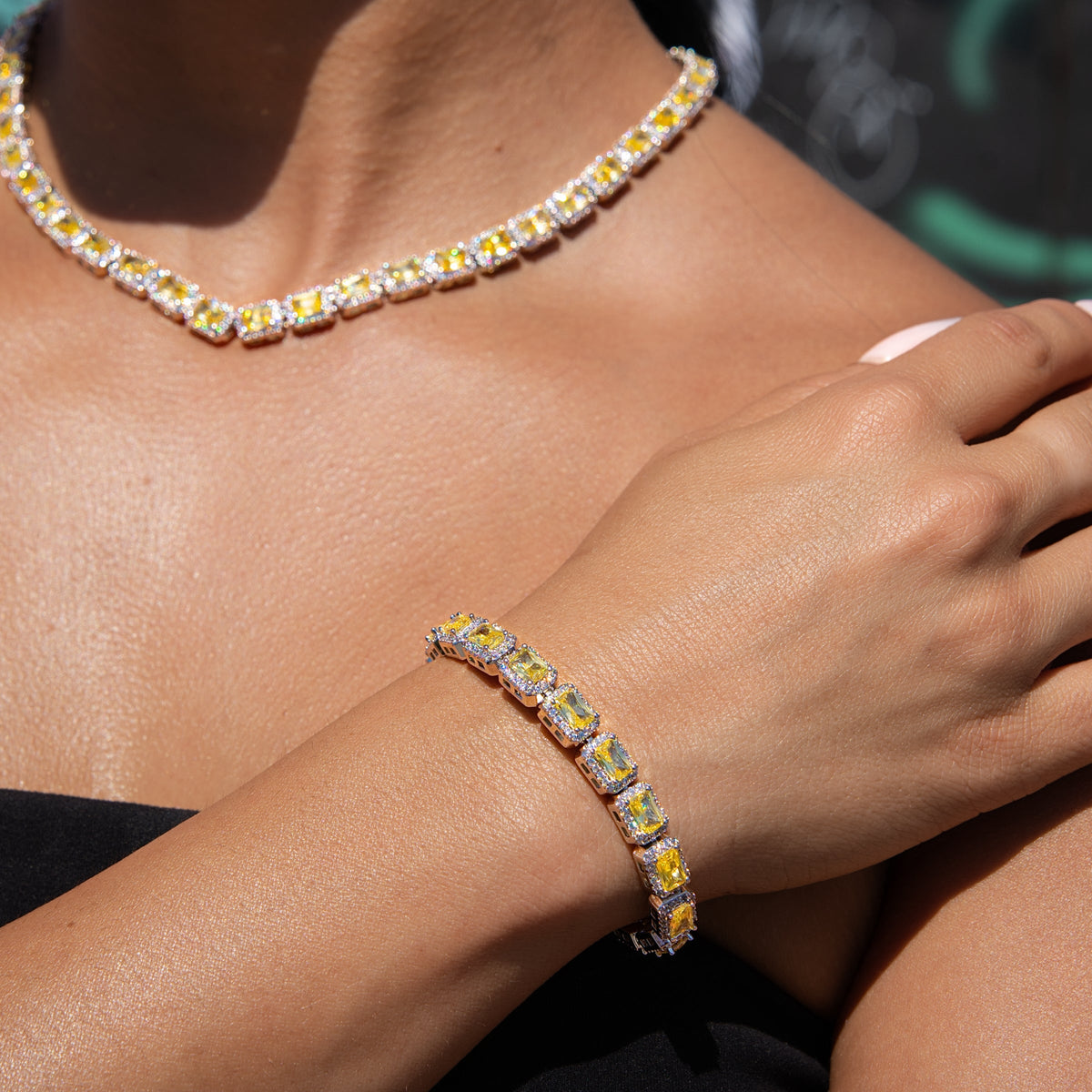 Iced Canary Cushion Cut Tennis Bracelet in White Gold - 7MM