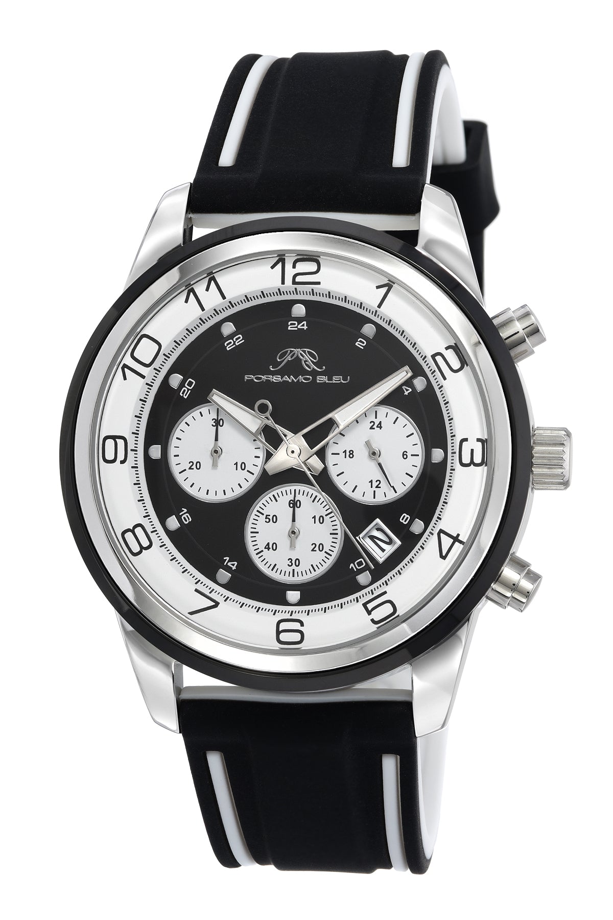 Arthur Men's Chronograph Black and White Silicone Watch
