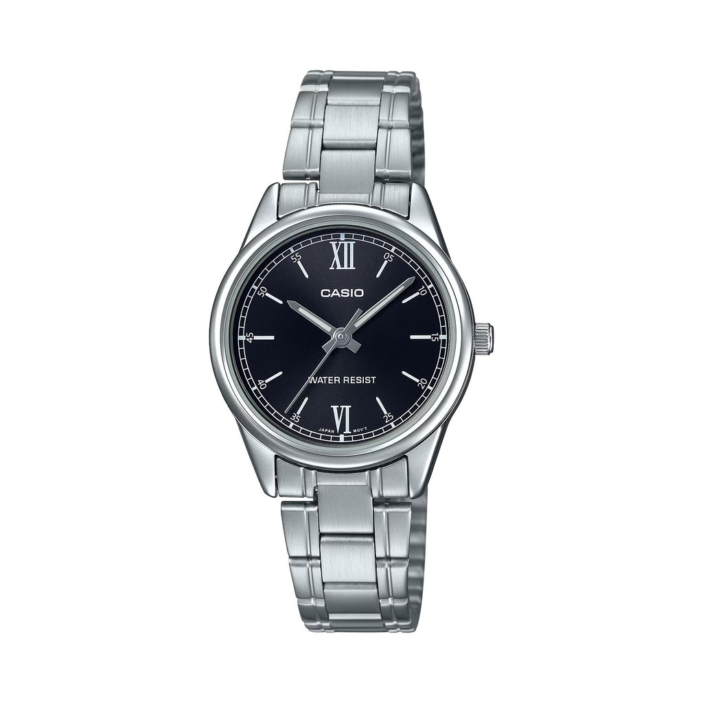 Casio Women’s Silver-Tone Analog Watch with Black Dial - LTP-V005D-1B2UDF