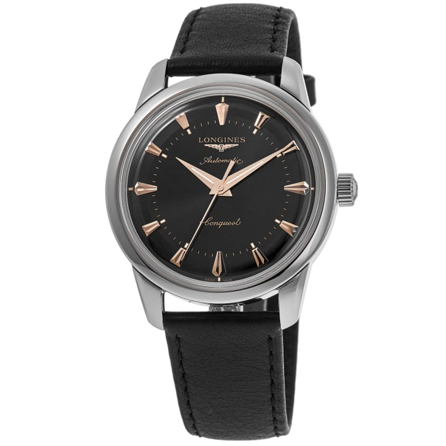 Longines Conquest Heritage Automatic Black Dial Leather Strap Men's Watch L1.650.4.52.2