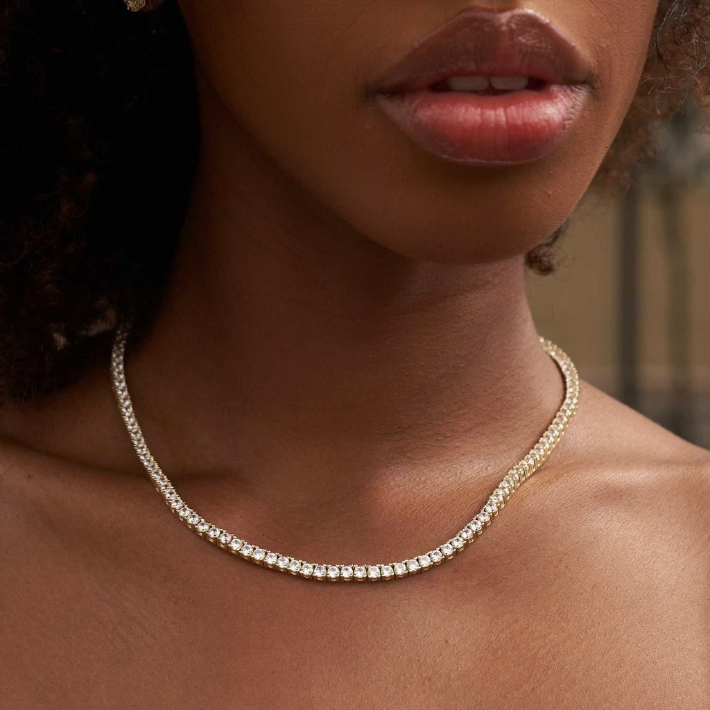 Diamond Tennis and Diamond Cuban Necklaces + Diamond Cross Bundle in Yellow Gold