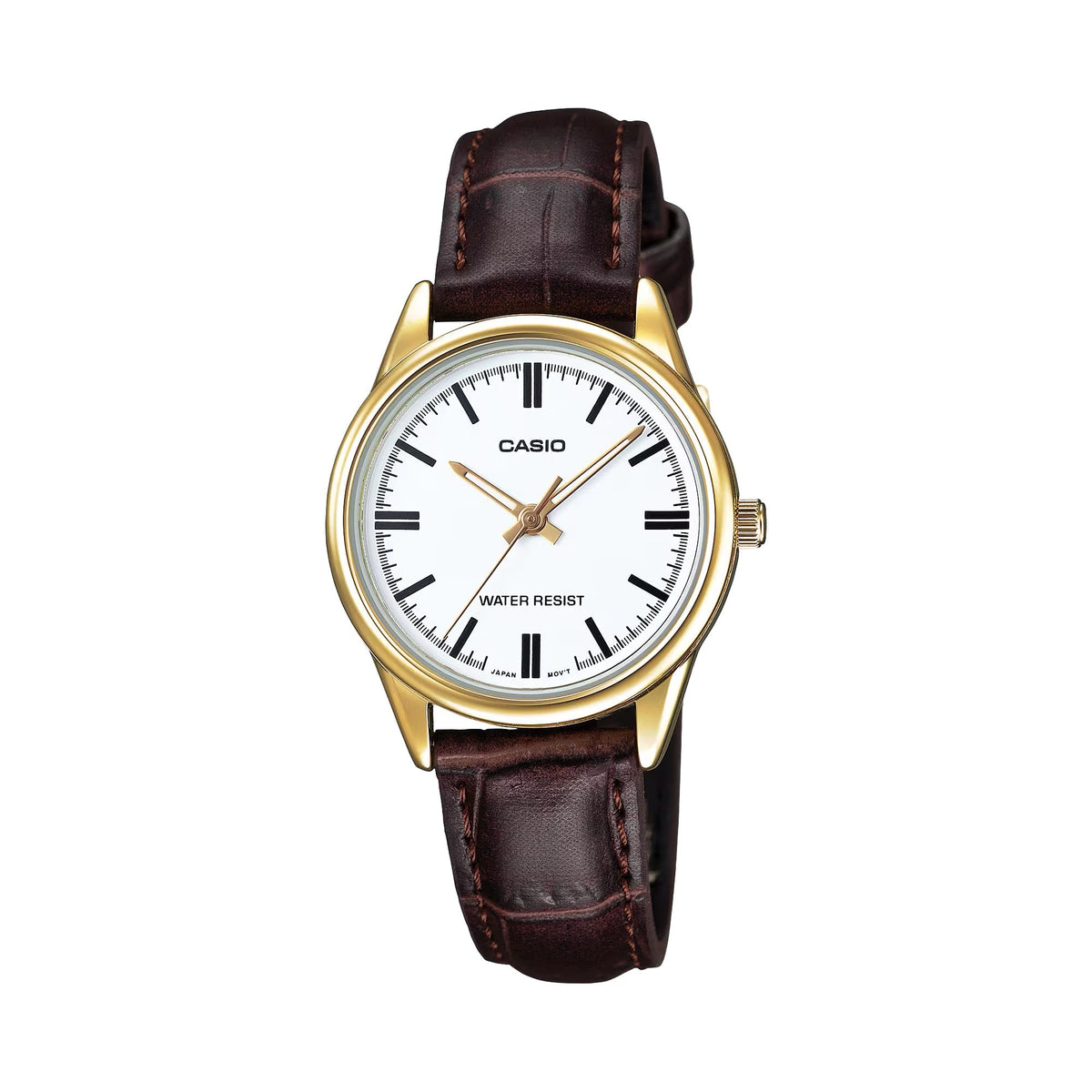 Casio Women’s Gold-Tone Watch with White Dial and Brown Leather Band - LTP-V005GL-7AUDF