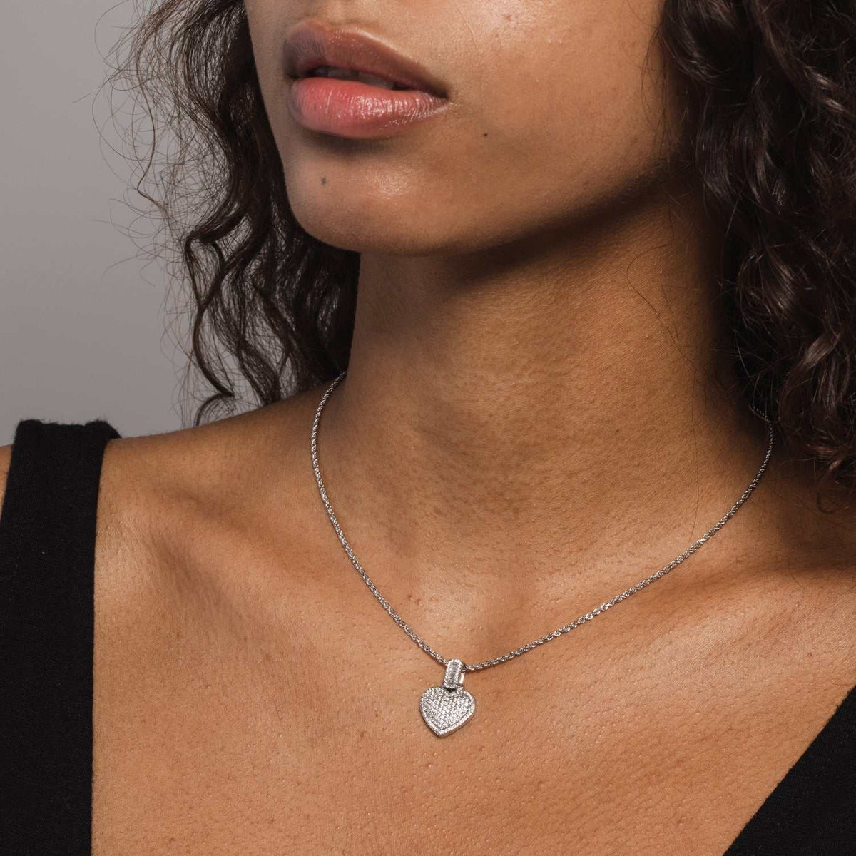 Solid White Gold Iced Heart Pendant-VS Diamonds