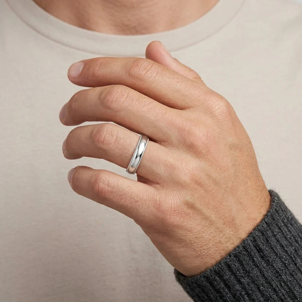 4mm Domed Milgrain Wedding Band