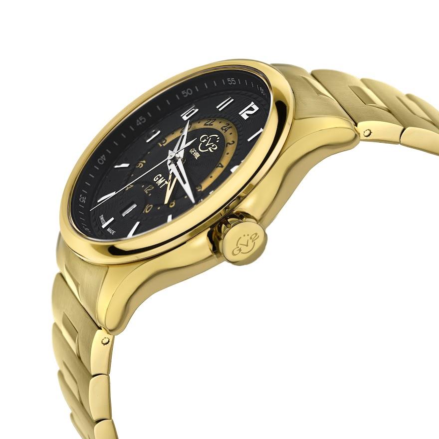 GV2 Men's Giromondo Black Dial Black Calfskin Leather Watch