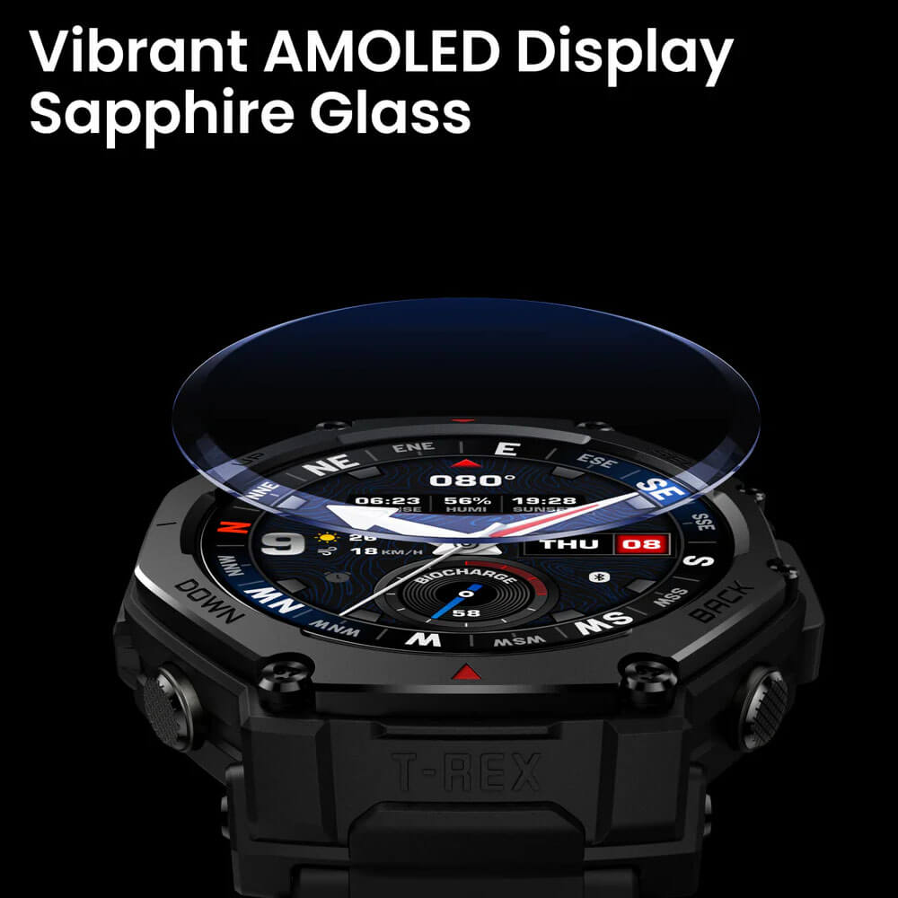 T-Rex 3 Pro 44MM AMOLED Smart Sports Watch with Built-In Flashlight - Tactical Black