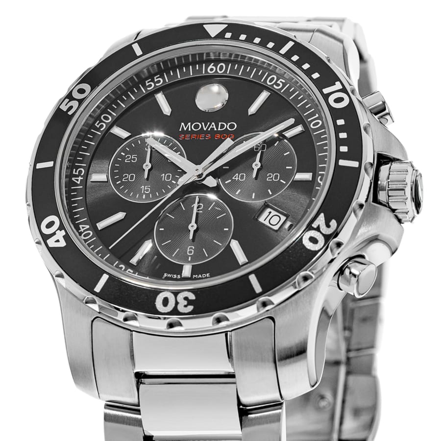 Movado Series 800 Chronograph 42mm Black Dial Stainless Steel Men's Watch 2600142