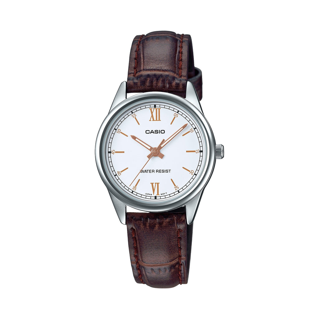 Casio Women’s Brown Leather Watch with White Dial - LTP-V005L-7B3UDF