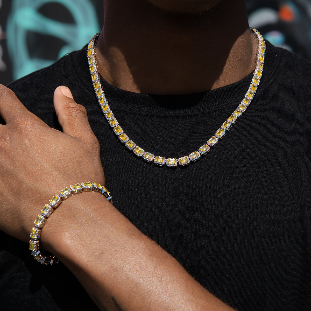 Iced Canary Cushion Cut Tennis Bracelet in White Gold - 7MM
