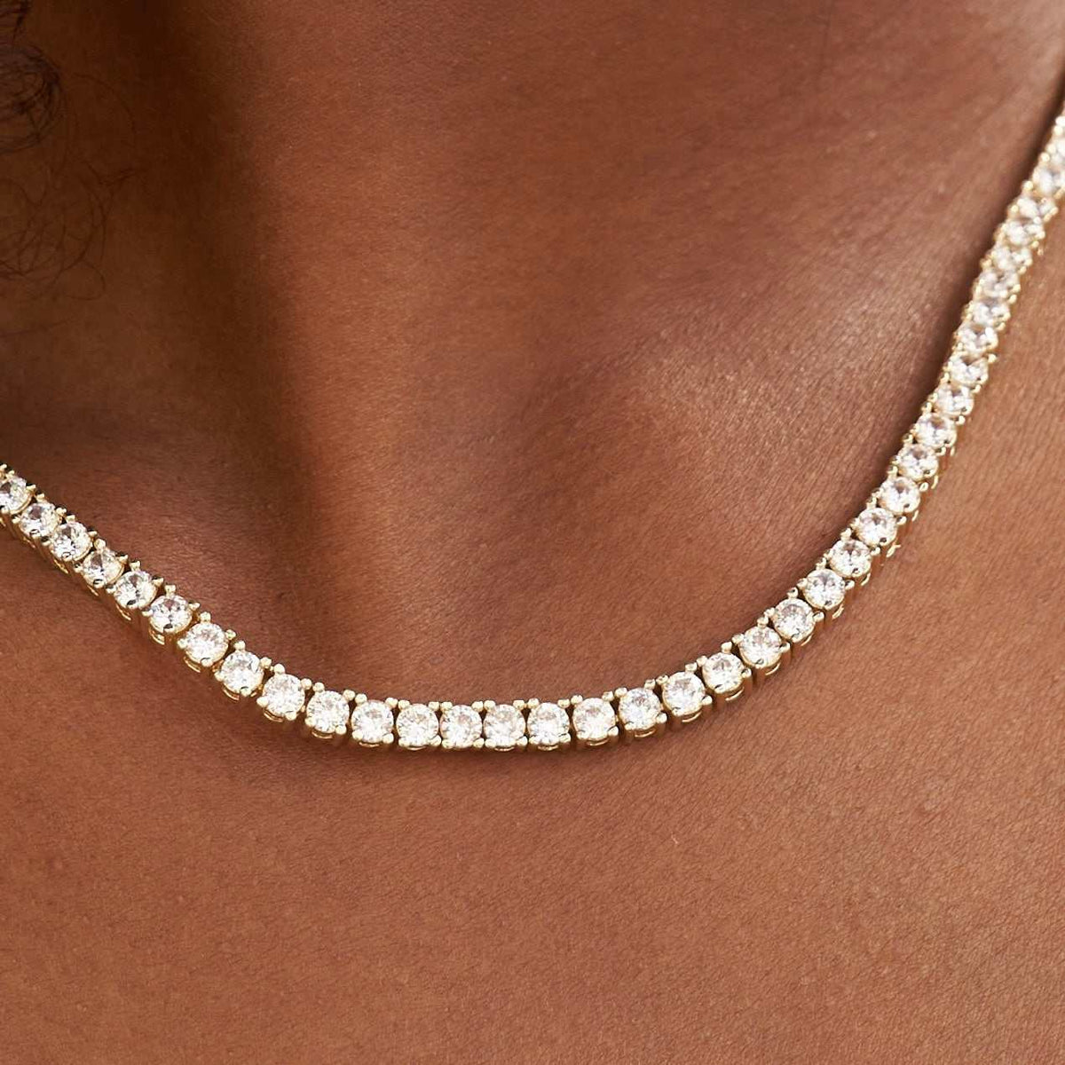 GLD Diamond Tennis Necklace in Yellow Gold- 3mm