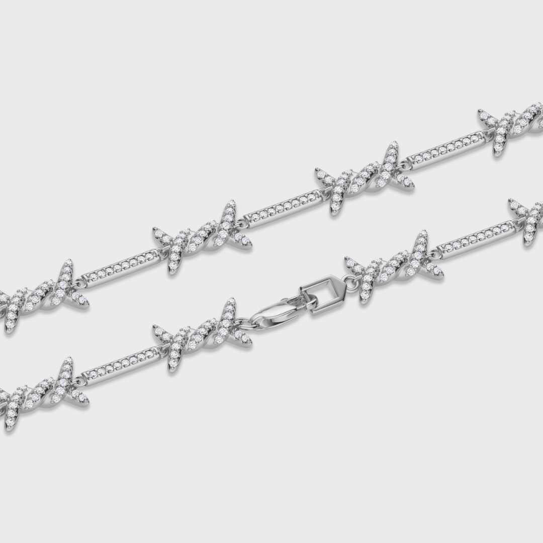 Iced Barbed Wire Chain (Silver) - 6mm
