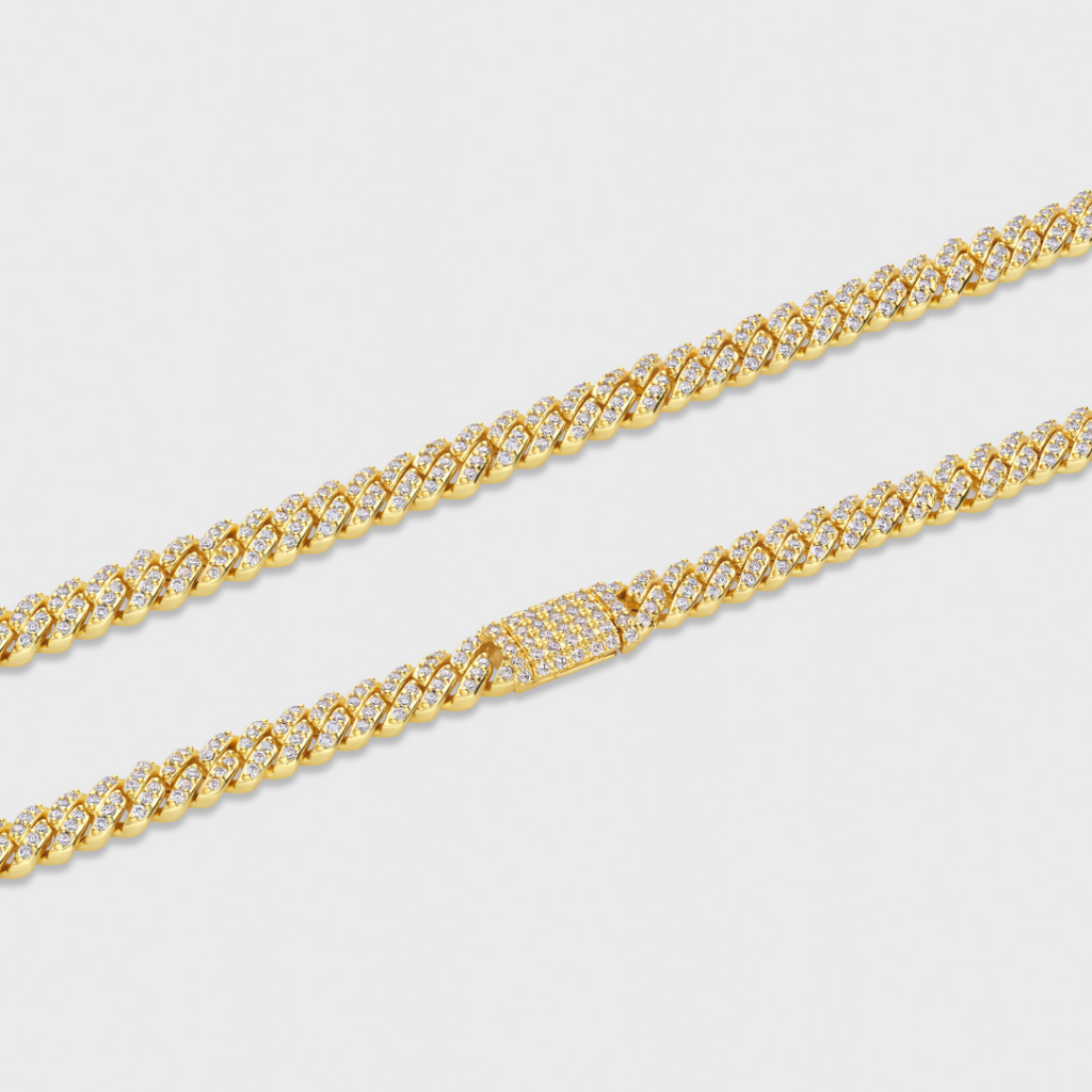 Women's Iced Micro Prong Cuban Chain (Gold) - 6mm