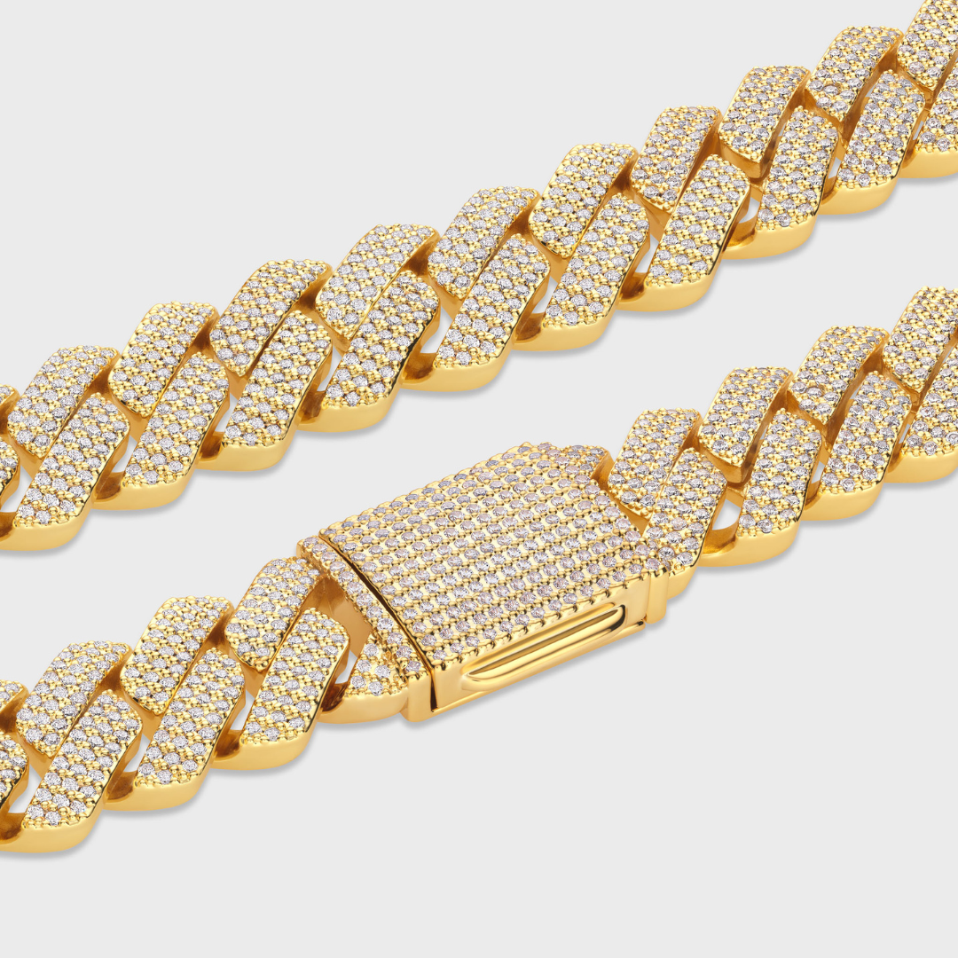 Iced Prong Cuban Chain + Bracelet (Gold) - 20mm