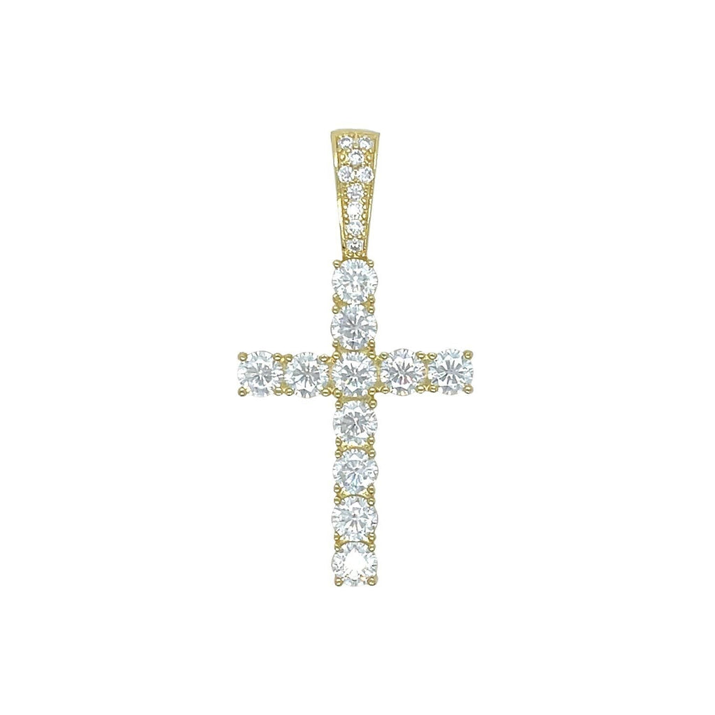 Men's Moissanite Diamond Cross Pendant in Yellow Gold Vermeil