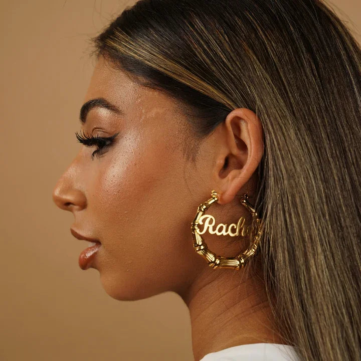 Bamboo Name Hoop Earrings