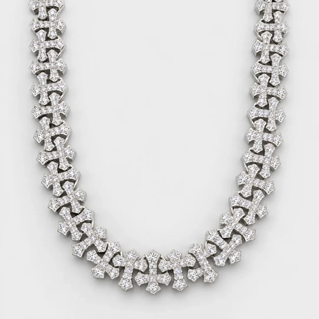 Iced Cross Chain (Silver) - 12mm