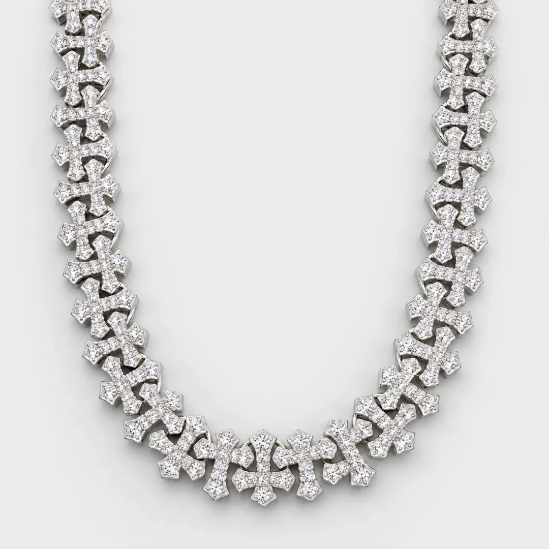 Iced Cross Chain (Silver) - 12mm