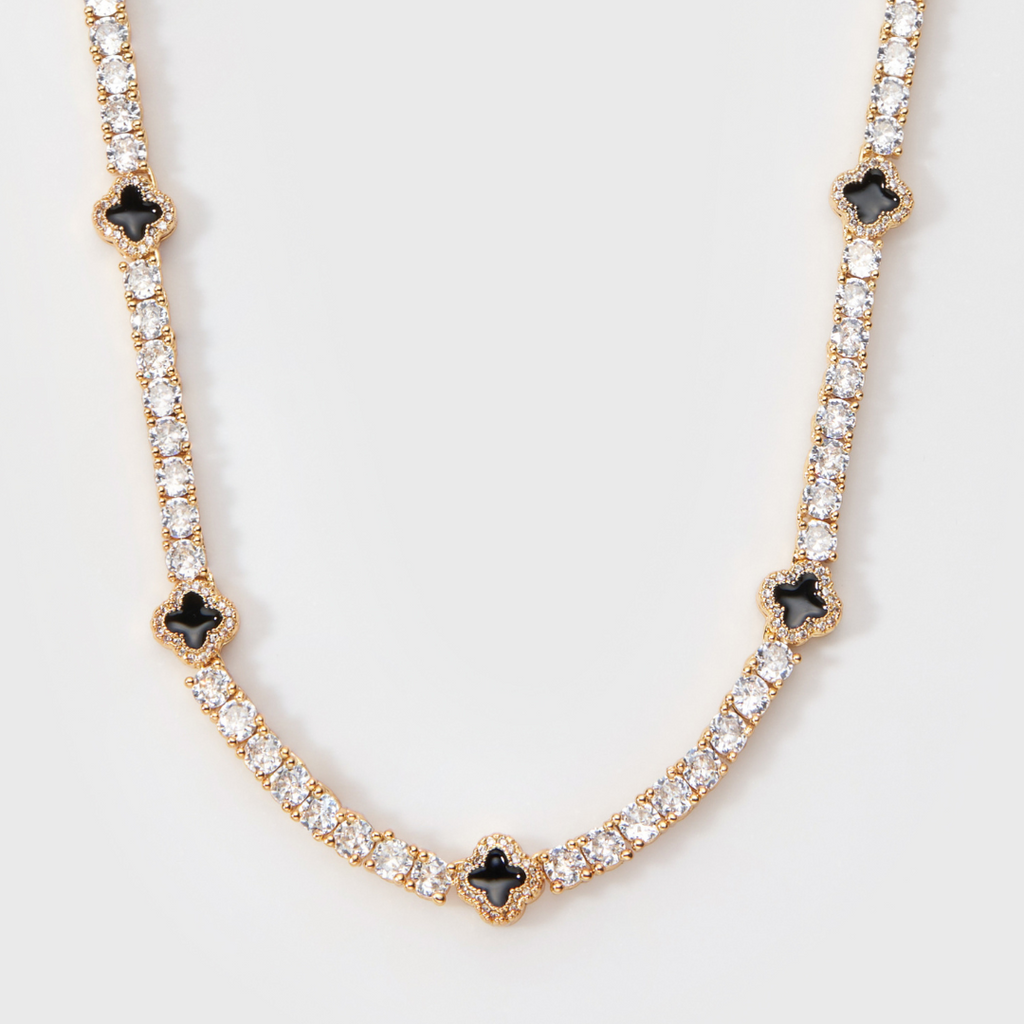 Women's Black Clover Tennis Chain (Gold) - 4mm
