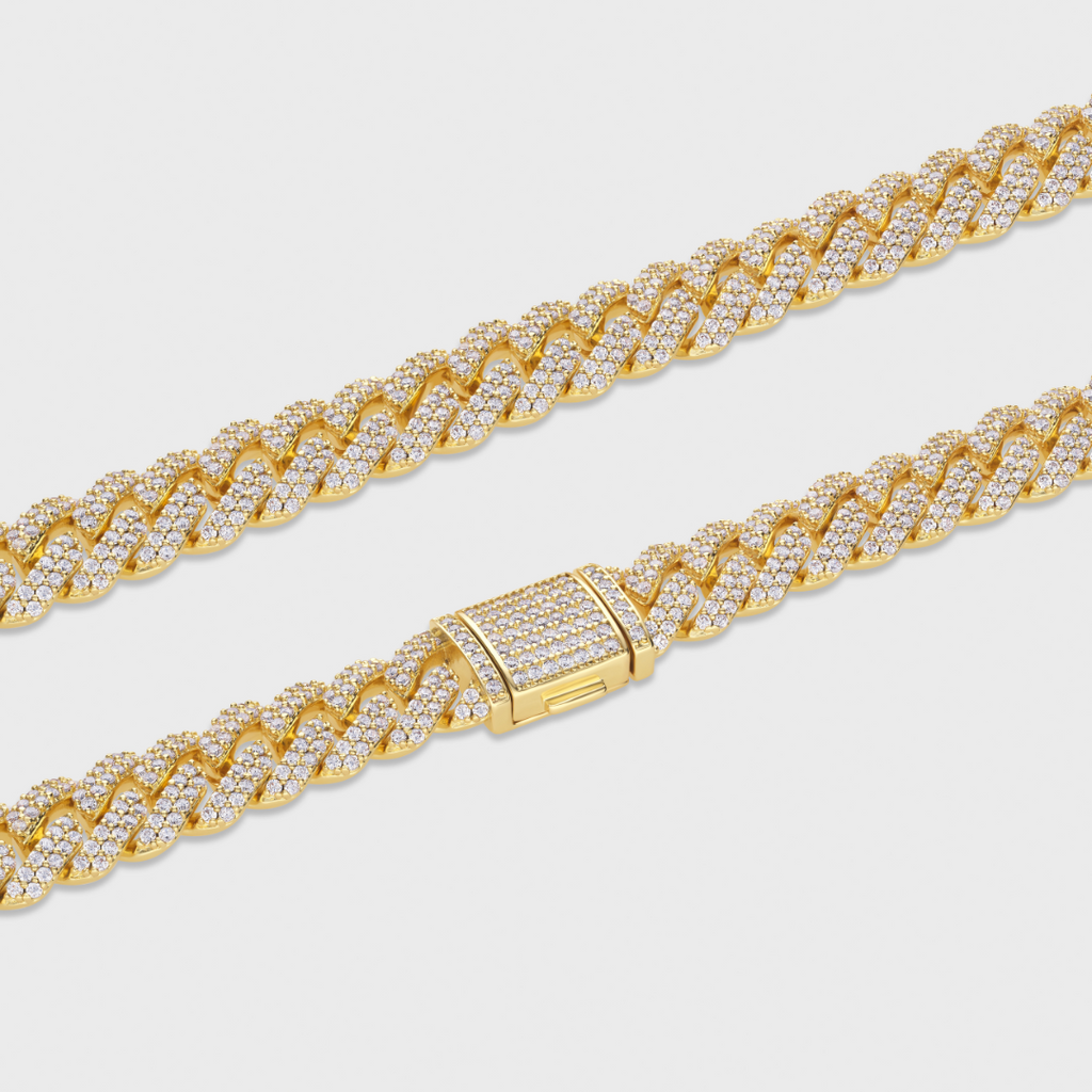 Iced Prong Cuban Chain + Bracelet (Gold) - 12mm
