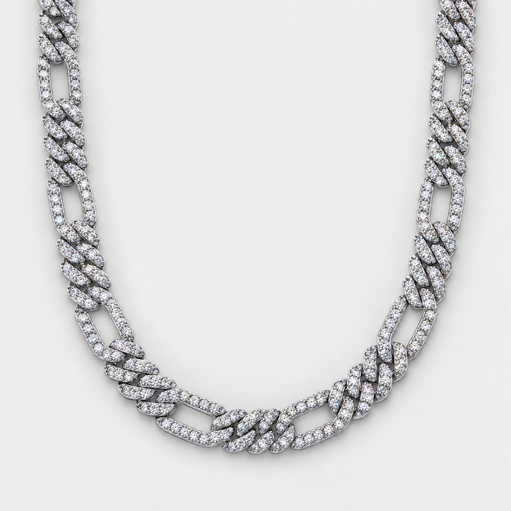 Iced Figaro Chain (Silver) - 7mm
