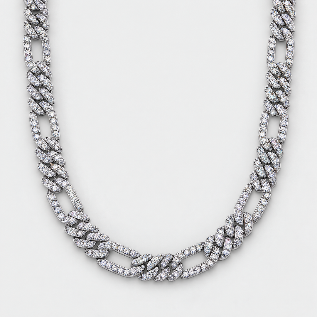 Iced Figaro Chain (Silver) - 7mm