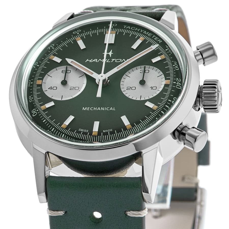 Hamilton American Classic INTRA-MATIC CHRONOGRAPH H Green Dial Leather Strap Men's Watch H38429861