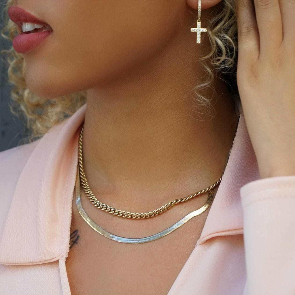 5mm Cuban Link Chain + 4mm Herringbone Necklace Bundle in Yellow Gold