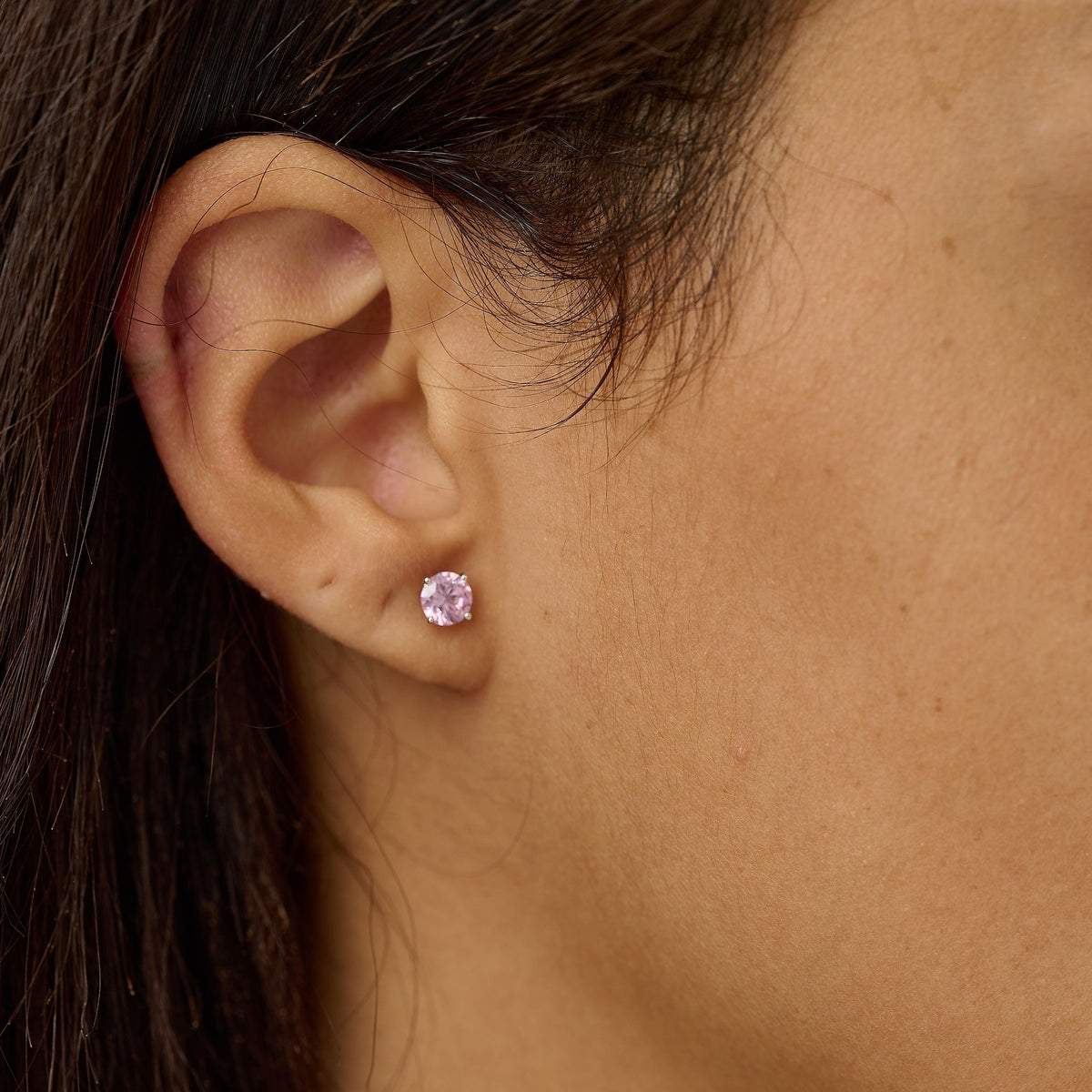 Pink Round Cut Stud Earring in White Gold - 5mm